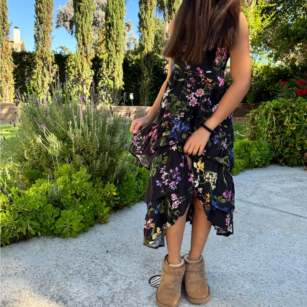 Floral Black Kids Casual Dress